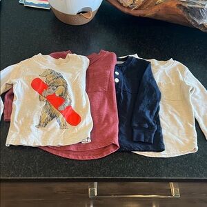 Kids Long Sleeve Bear Print Shirt - Cream, Red, and Navy